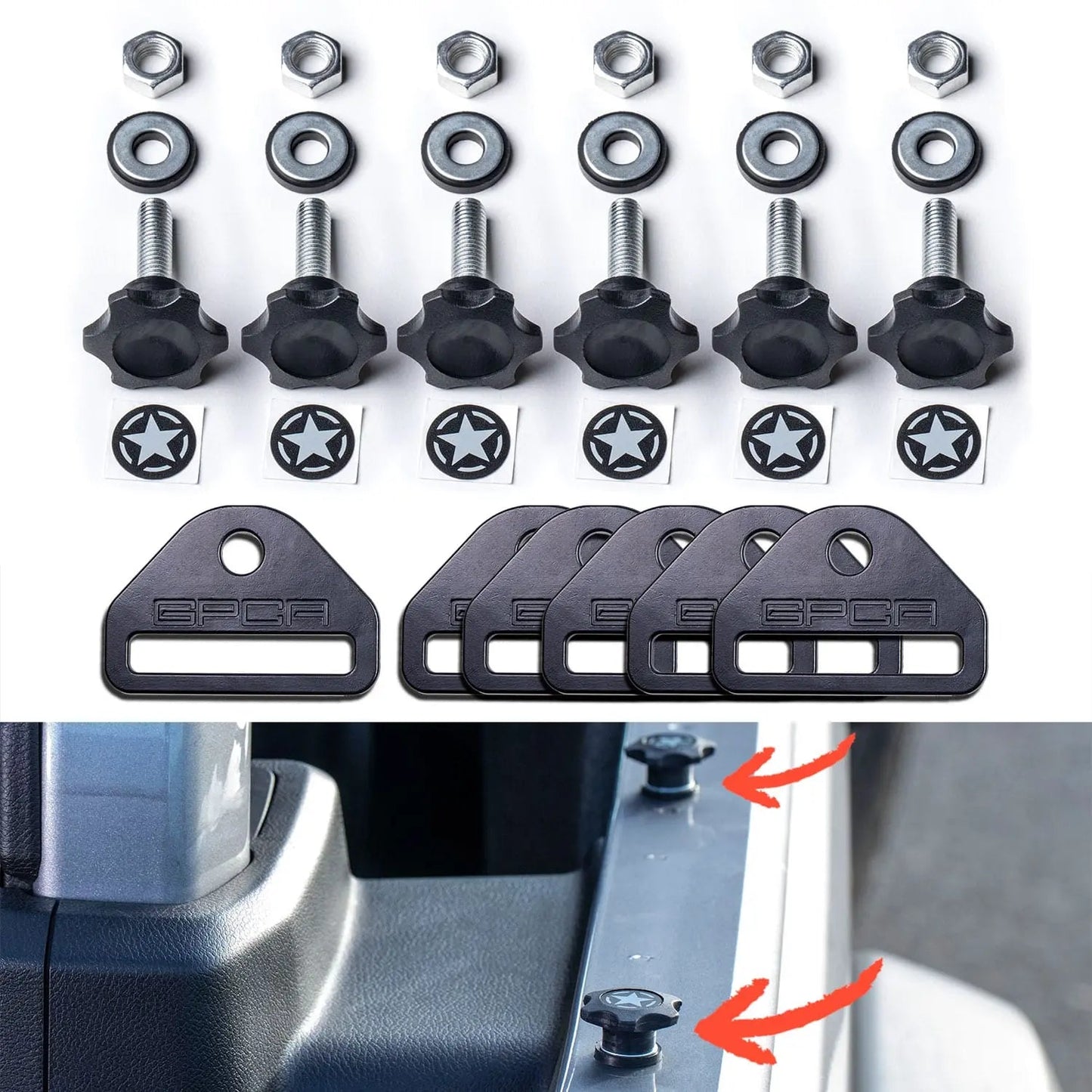GP-Star Versatile Quick-Release Thumbscrew Set — Jeep Hardtop
